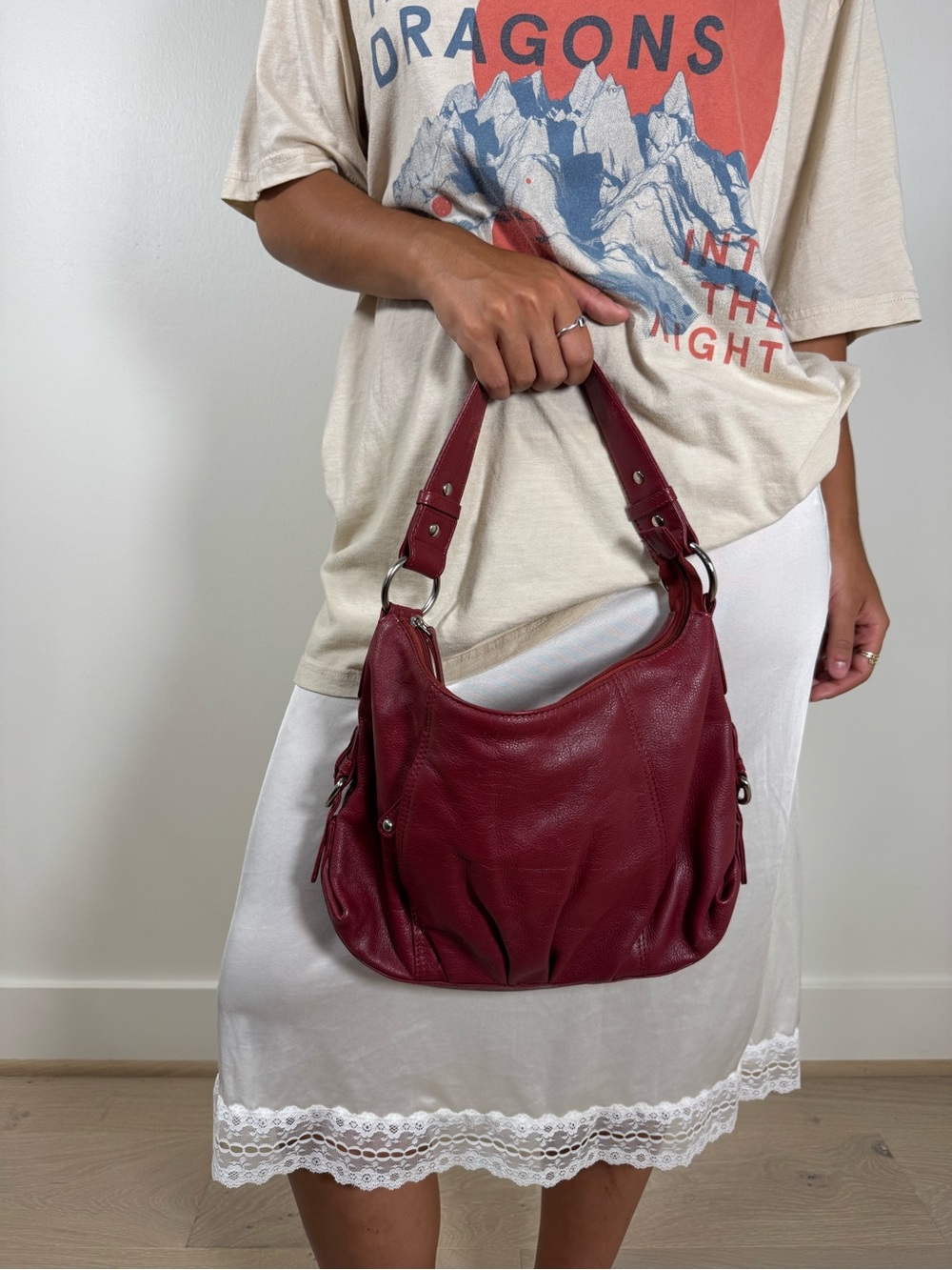 Vintage Burgundy Leather Shoulder Bag